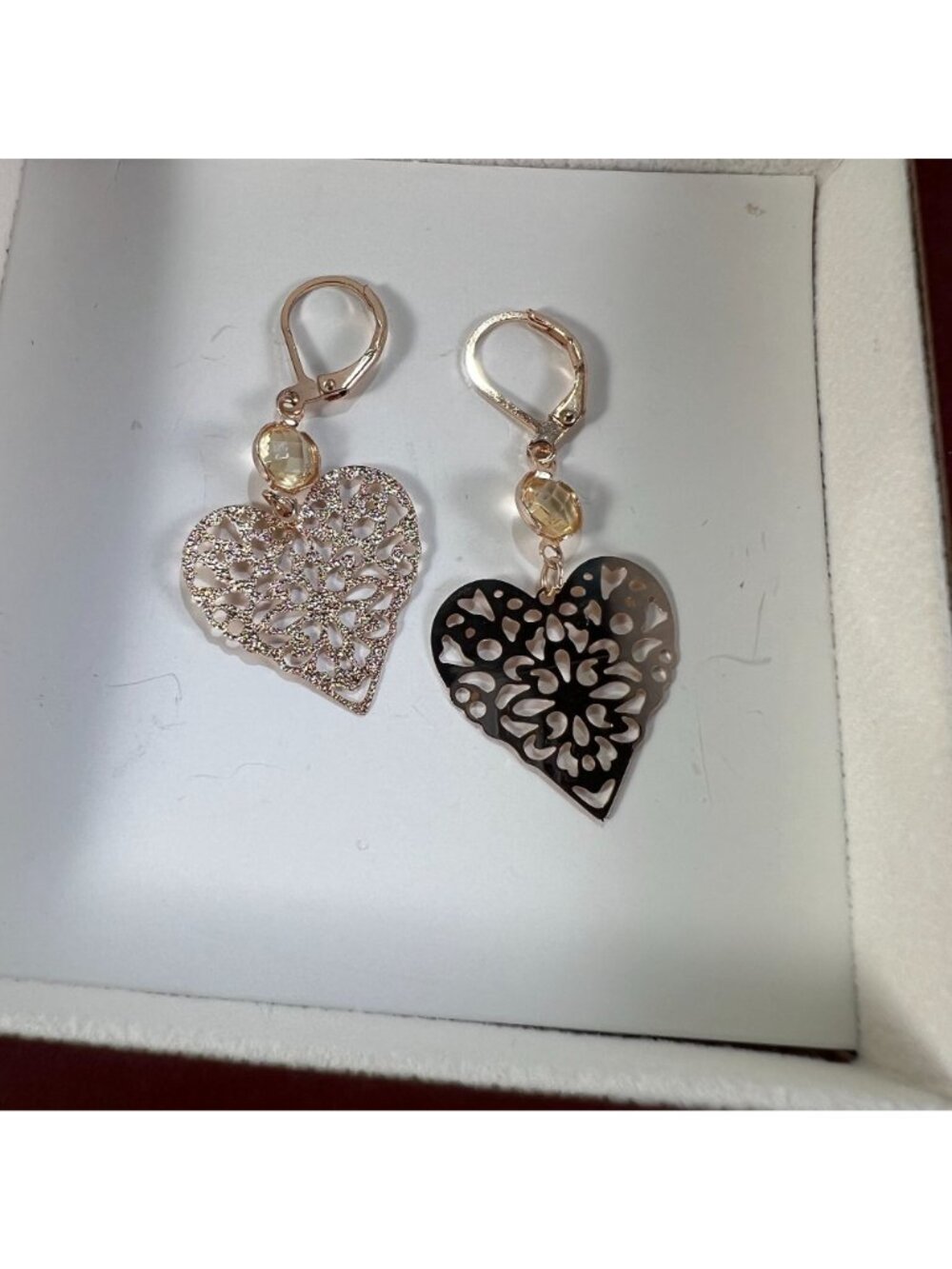 Gold-Tone Heart Dangle Earrings With Rhinestone Accent - Picture 2 of 2